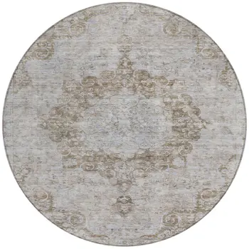 8' Chocolate Round Floral Medallion Washable Indoor Outdoor Area Rug