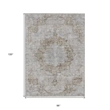 8' X 10' Chocolate Floral Medallion Washable Indoor Outdoor Area Rug