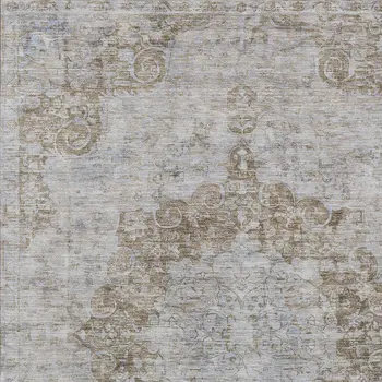 8' X 10' Chocolate Floral Medallion Washable Indoor Outdoor Area Rug