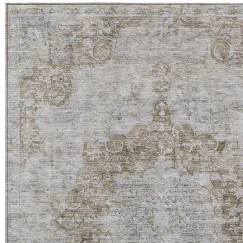 9' X 12' Chocolate Floral Medallion Washable Indoor Outdoor Area Rug