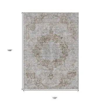 10' X 14' Chocolate Floral Medallion Washable Indoor Outdoor Area Rug