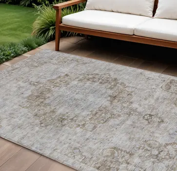 10' X 14' Chocolate Floral Medallion Washable Indoor Outdoor Area Rug
