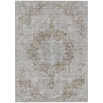 10' X 14' Chocolate Floral Medallion Washable Indoor Outdoor Area Rug