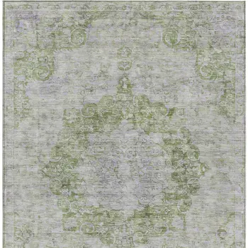 3' X 5' Olive Green Floral Medallion Washable Indoor Outdoor Area Rug
