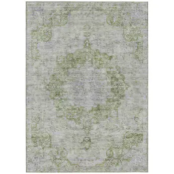 3' X 5' Olive Green Floral Medallion Washable Indoor Outdoor Area Rug