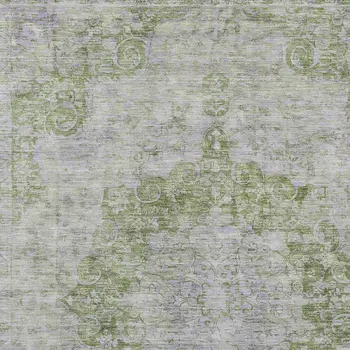 3' X 5' Olive Green Floral Medallion Washable Indoor Outdoor Area Rug
