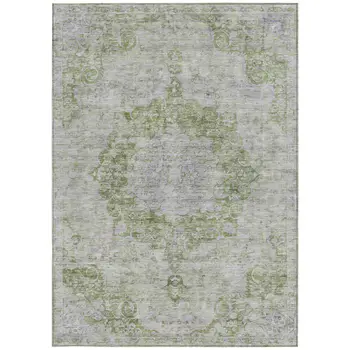 5' X 8' Olive Green Floral Medallion Washable Indoor Outdoor Area Rug