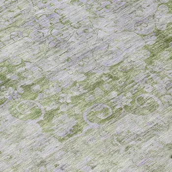 8' Olive Green Round Floral Medallion Washable Indoor Outdoor Area Rug