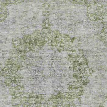 10' X 14' Olive Green Floral Medallion Washable Indoor Outdoor Area Rug