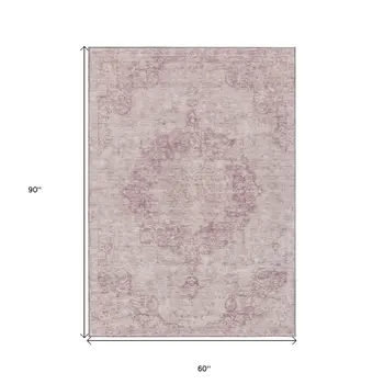 5' X 8' Pink Floral Medallion Washable Indoor Outdoor Area Rug