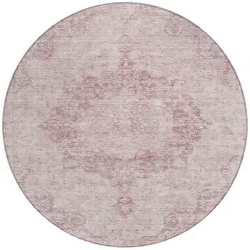 8' Pink Round Floral Medallion Washable Indoor Outdoor Area Rug