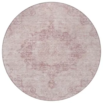 8' Pink Round Floral Medallion Washable Indoor Outdoor Area Rug