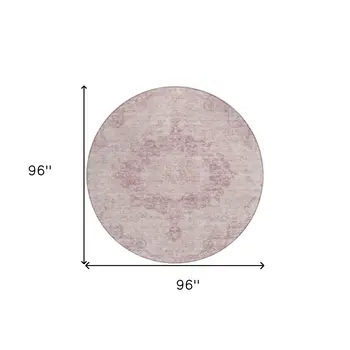 8' Pink Round Floral Medallion Washable Indoor Outdoor Area Rug