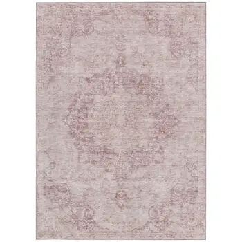 8' X 10' Pink Floral Medallion Washable Indoor Outdoor Area Rug