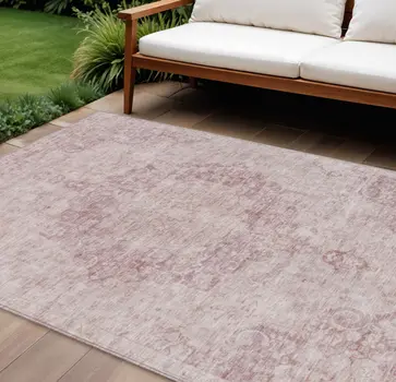 8' X 10' Pink Floral Medallion Washable Indoor Outdoor Area Rug