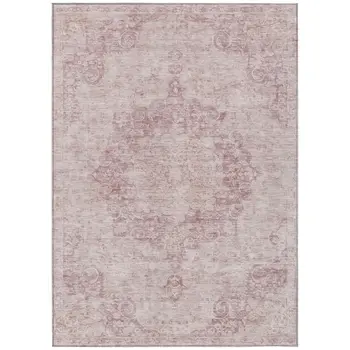 8' X 10' Pink Floral Medallion Washable Indoor Outdoor Area Rug