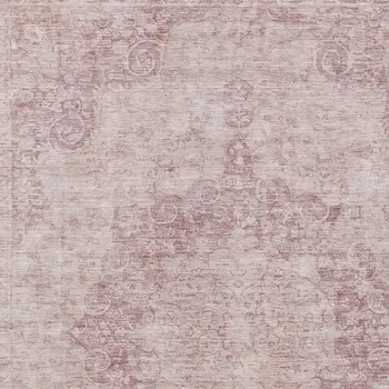 8' X 10' Pink Floral Medallion Washable Indoor Outdoor Area Rug