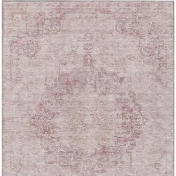 9' X 12' Pink Floral Medallion Washable Indoor Outdoor Area Rug