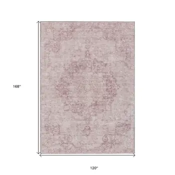10' X 14' Pink Floral Medallion Washable Indoor Outdoor Area Rug