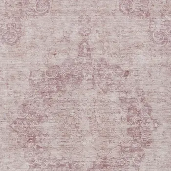 10' X 14' Pink Floral Medallion Washable Indoor Outdoor Area Rug