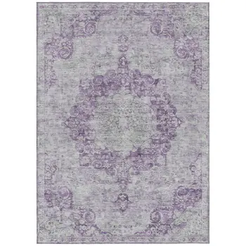 5' X 8' Purple Floral Medallion Washable Indoor Outdoor Area Rug