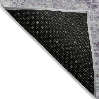 5' X 8' Purple Floral Medallion Washable Indoor Outdoor Area Rug