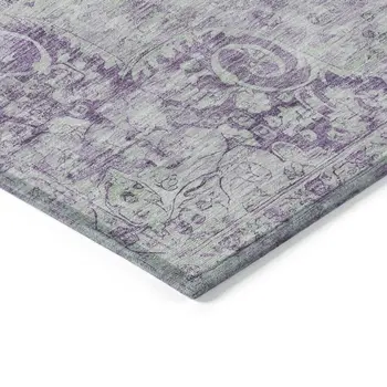 5' X 8' Purple Floral Medallion Washable Indoor Outdoor Area Rug