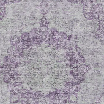 8' X 10' Purple Floral Medallion Washable Indoor Outdoor Area Rug