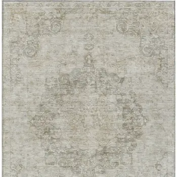 5' X 8' Ivory Floral Medallion Washable Indoor Outdoor Area Rug