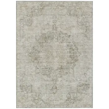 5' X 8' Ivory Floral Medallion Washable Indoor Outdoor Area Rug
