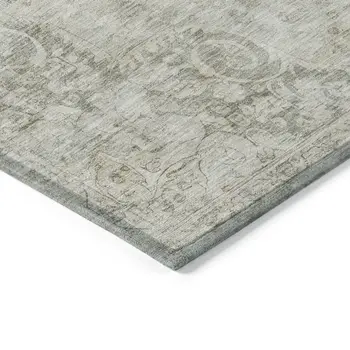5' X 8' Ivory Floral Medallion Washable Indoor Outdoor Area Rug
