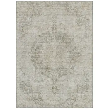 8' X 10' Ivory Floral Medallion Washable Indoor Outdoor Area Rug