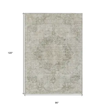 8' X 10' Ivory Floral Medallion Washable Indoor Outdoor Area Rug