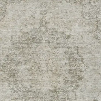 9' X 12' Ivory Floral Medallion Washable Indoor Outdoor Area Rug