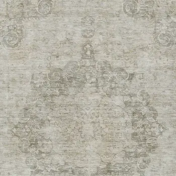 10' X 14' Ivory Floral Medallion Washable Indoor Outdoor Area Rug