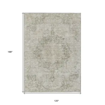 10' X 14' Ivory Floral Medallion Washable Indoor Outdoor Area Rug