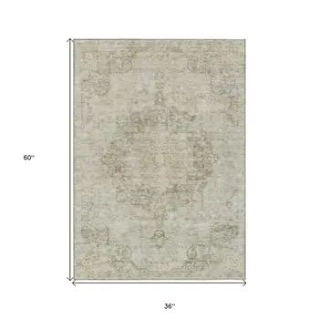 3' X 5' Sage Floral Medallion Washable Indoor Outdoor Area Rug
