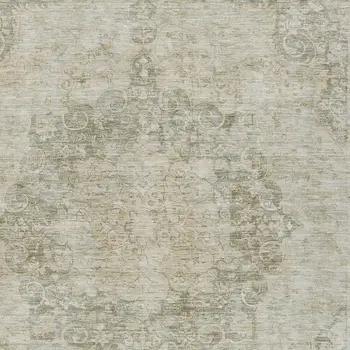 5' X 8' Sage Floral Medallion Washable Indoor Outdoor Area Rug