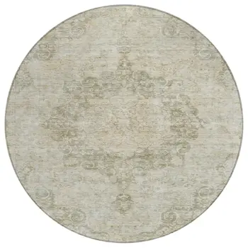8' Sage Round Floral Medallion Washable Indoor Outdoor Area Rug