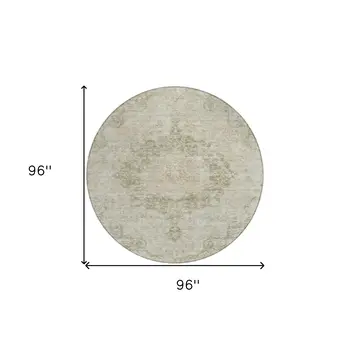 8' Sage Round Floral Medallion Washable Indoor Outdoor Area Rug