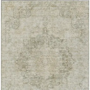 9' X 12' Sage Floral Medallion Washable Indoor Outdoor Area Rug