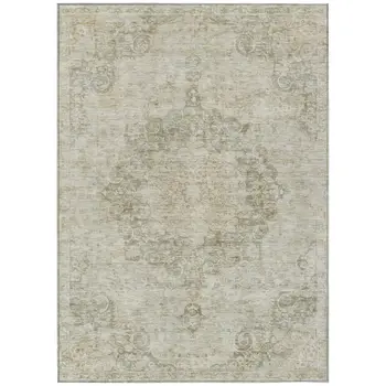9' X 12' Sage Floral Medallion Washable Indoor Outdoor Area Rug