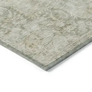 9' X 12' Sage Floral Medallion Washable Indoor Outdoor Area Rug