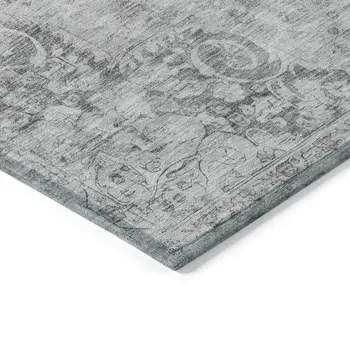 8' Silver Round Floral Medallion Washable Indoor Outdoor Area Rug