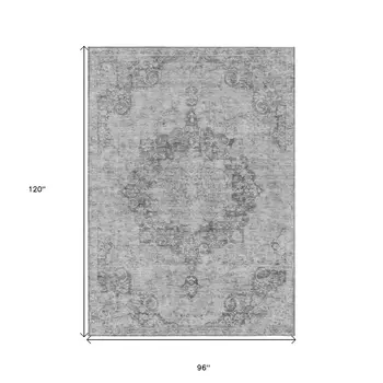 8' X 10' Silver Floral Medallion Washable Indoor Outdoor Area Rug