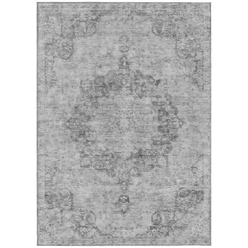 8' X 10' Silver Floral Medallion Washable Indoor Outdoor Area Rug