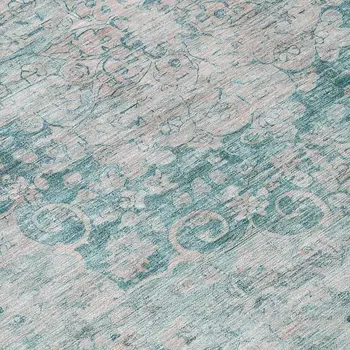 8' Teal Blue Round Floral Medallion Washable Indoor Outdoor Area Rug