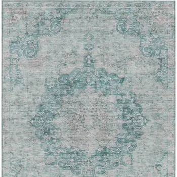 8' X 10' Teal Blue Floral Medallion Washable Indoor Outdoor Area Rug