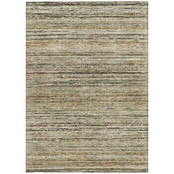 3' X 5' Beige Striped Washable Indoor Outdoor Area Rug