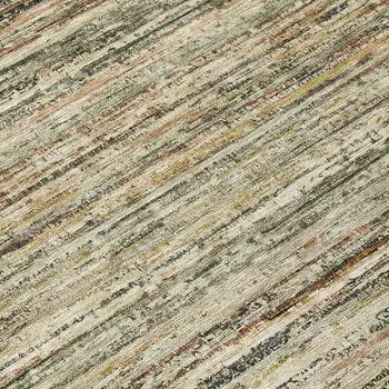 8' Beige Round Striped Washable Indoor Outdoor Area Rug